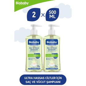 Biobaby Ultra Hassas 2x500 ml Prebiyotik Alman Papatyası Organik İçerik Saç ve Vücut Şampuanı