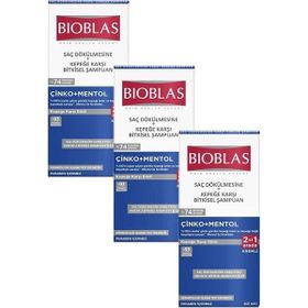 Bioblas Saç Dökülmesine ve Kepeğe Karşı Çinko Mentol 2'si 1 Arada 3x360 ml Şampuan