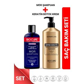 Biocure Botoks Keratin Extra Hair Botox 1000 ml Saç Bakım Kremi + Turunculaşma Karşıtı 400 ml Mor Şampuan