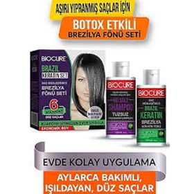 Biocure Brezilya Fönü 100 ml Tuzsuz Saç Bakım Şampuanı + 100 ml Saç Düzleştirici Keratin Evde Kullanım Bakım Seti
