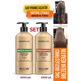 Bioder Biocure Saç Düzleştirici Keratin Bakımı 1000 ml + Tuzsuz Arındırıcı 1000 ml Brezilya Fönü Şampuan