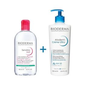 Bioderma Atoderm 500 ml Creme Ultra+500 ml Sensibio H2o Set
