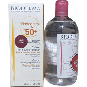 Bioderma Photoderm Spot SPF50+ 150 ml Güneş Kremi + Bioderma Sensibio H2O 500 ml Yüz Temizleme Suyu