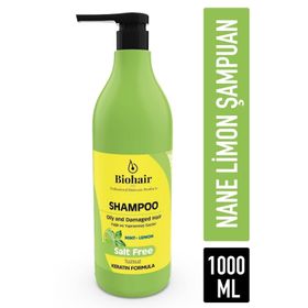Biohair 1000 ml Yağlı ve Yıpranmış Saçlar Tuzsuz Keratinli Nane Limon Şampuan