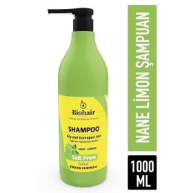 Biohair 1000 ml Yağlı ve Yıpranmış Saçlar Tuzsuz Keratinli Nane Limon Şampuan