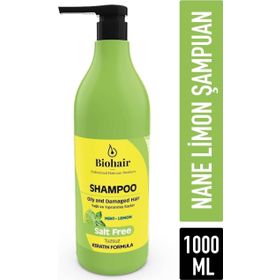 Biohair 1000 ml Yağlı ve Yıpranmış Saçlar Tuzsuz Keratinli Nane Limon Şampuan