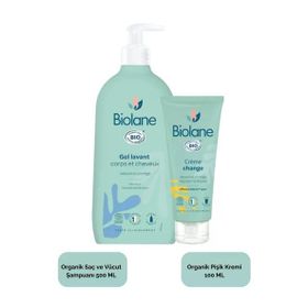 Biolane 500 ml Bebek Organik Saç Vücut Şampuanı ve 100 ml Organik Pişik Kremi
