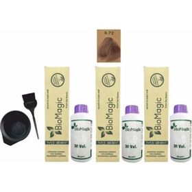 Biomagic Amonyaksız Organik Keratin + Argan Yağlı 8.72 Açık Küllü Kumral 3x60 ml Saç Boyası + 90 ml Oksidan + Boyama Seti