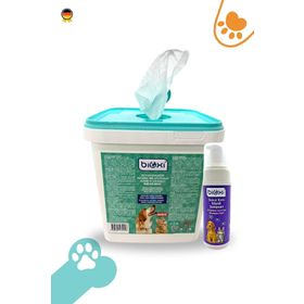 Bioxi Tüy ve Pati Hijyenik ve Çok Amaçlı Temizleme Kova Mendil + 150 ml Susuz Kuru Köpük Şampuan