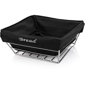 Biradlı 22x22x9 cm Siyah Bezli Kare Ekmek Sepeti