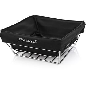 Biradlı 22x22x9 cm Siyah Bezli Kare Ekmek Sepeti