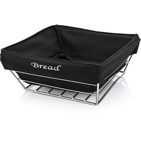 Biradlı 22x22x9 cm Siyah Bezli Kare Ekmek Sepeti
