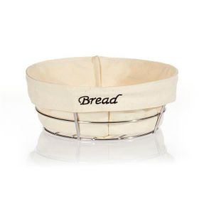 Biradlı Beyaz Bezli Krom Telli Yuvarlak 23X23X8,5 cm Ekmek Sepeti