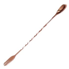 Biradlı Burgulu Çatallı Bakır 33 cm Bar Kaşık