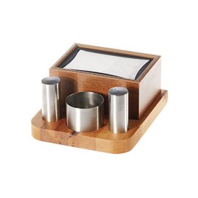 Biradlı GRV-299 Groovy Ahşap Dispenser Peçetelikli Tuzluk Takımı