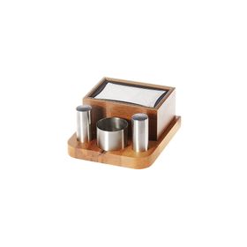Biradlı GRV-299 Groovy Ahşap Dispenser Peçetelikli Tuzluk Takımı