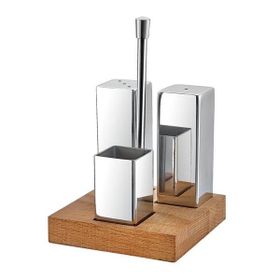 Biradlı GRV-33 Parlak Mat Ahşap Standlı Kare 3'lü Tuzluk Takımı