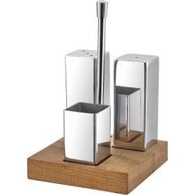 Biradlı GRV-33 Parlak Mat Ahşap Standlı Kare 3'lü Tuzluk Takımı
