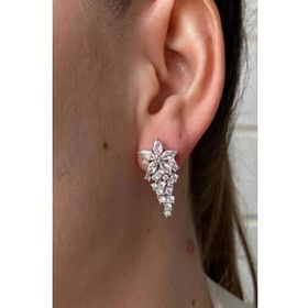 Birinci 925 Ayar Çiçek Modelli Zirkon Taşlı Kadın Gümüş Küpe