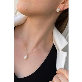 Birinci1926 14 Ayar Altın Taşlı Damla İnci Kadın Kolye