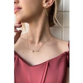 Birinci1926 14 Ayar Altın Tek İncili Kolye ve Küpe 2'li Kadın Set