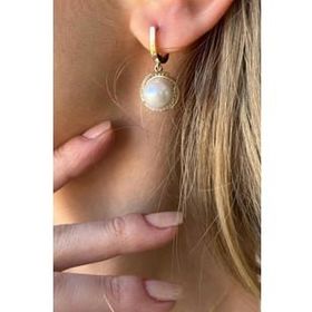 Birinci1926 14 Ayar Altın Zirkon Taşlı 10 mm Yuvarlak İnci Küpe