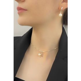 Birinci1926 925 Ayar Beyaz Yuvarlak İnci Harf Kadın Gümüş Kolye