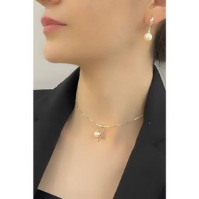 Birinci1926 925 Ayar Beyaz Yuvarlak İnci Harf Kadın Gümüş Kolye