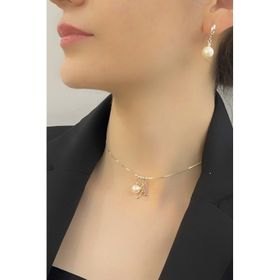 Birinci1926 925 Ayar Beyaz Yuvarlak İnci Harf Kadın Gümüş Kolye