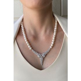 Birinci1926 925 Ayar Çiçek Taşlı Doğal İnci Kadın Gümüş Kolye