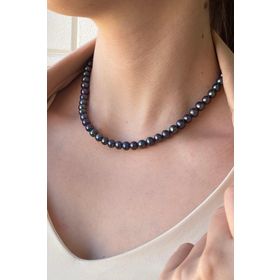 Birinci1926 925 Ayar Gümüş Kadın 6 mm Siyah İnci Kolye