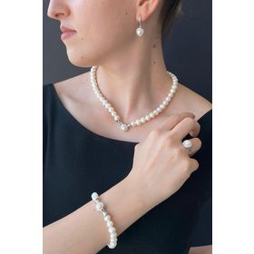 Birinci1926 925 Ayar Gümüş Kadın Yuvarlak Taşlı İnci Set