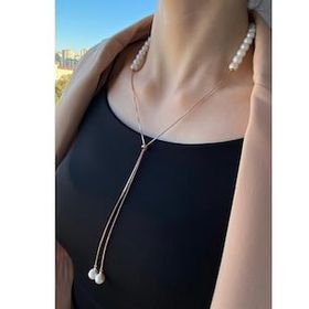 Birinci1926 925 Ayar Gümüş Rose Gold Renkli Yarısı İnci Yarısı Zincir Asansör Kolye