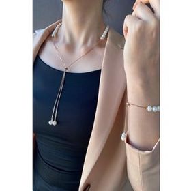 Birinci1926 925 Ayar Gümüş Rose Gold Renkli Yarısı İnci Yarısı Zincir Asansör Kolye