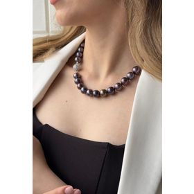 Birinci1926 925 Gümüş 15 mm Kadın Zirkon Taş Kilit Detaylı Siyah Kültür İncisi Kolye
