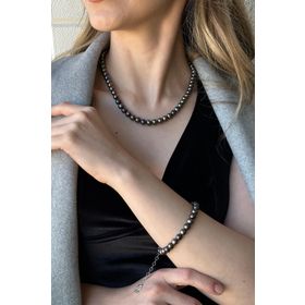 Birinci1926 925 Gümüş 8 mm Kadın Siyah Kültür İncisi Kolye