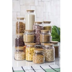 Bisepetim 12'li Set Bambu Kapaklı 800 ml Cam Kavanoz & Erzak Saklama Kabı