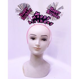 Bisepetim 22x19 cm Happy Birthday Püsküllü Neon Pembe Doğum Günü Tacı