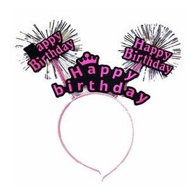 Bisepetim 22x19 cm Happy Birthday Püsküllü Neon Pembe Doğum Günü Tacı