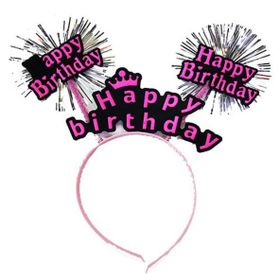 Bisepetim 22x19 cm Happy Birthday Püsküllü Neon Pembe Doğum Günü Tacı