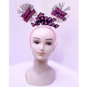 Bisepetim 22x19 cm Happy Birthday Püsküllü Neon Pembe Doğum Günü Tacı