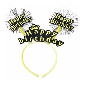 Bisepetim 22x19 cm Happy Birthday Püsküllü Neon Sarı Doğum Günü Tacı