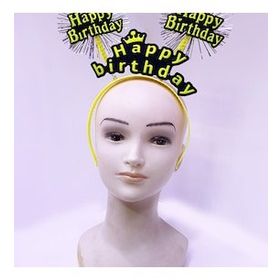 Bisepetim 22x19 cm Happy Birthday Püsküllü Neon Sarı Doğum Günü Tacı