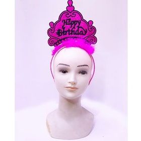 Bisepetim 24x15 cm Happy Birthday Neon Fuşya Doğum Günü Tacı