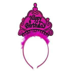 Bisepetim 24x15 cm Happy Birthday Neon Fuşya Doğum Günü Tacı