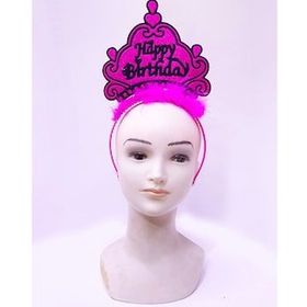 Bisepetim 24x15 cm Happy Birthday Neon Fuşya Doğum Günü Tacı