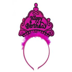 Bisepetim 24x15 cm Happy Birthday Neon Fuşya Doğum Günü Tacı