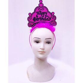 Bisepetim 24x15 cm Happy Birthday Neon Fuşya Doğum Günü Tacı