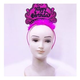 Bisepetim 24x15 cm Happy Birthday Neon Fuşya Doğum Günü Tacı