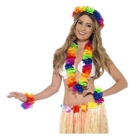 Bisepetim 4 Parça Rengarenk Hawaii Kolye Taç Bileklik Seti